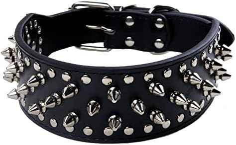 Serijoars Spiked Studded Dog Collar, PU Leather Dog Collar, Adjustable