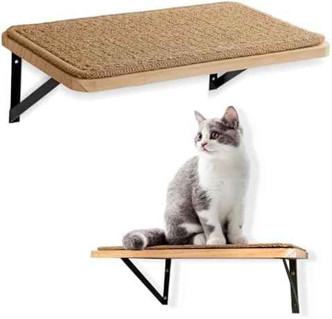 2Pack Wooden Cat Wall Shelves with Sisal Mat,16x9.8 Inch Cat Wall Step
