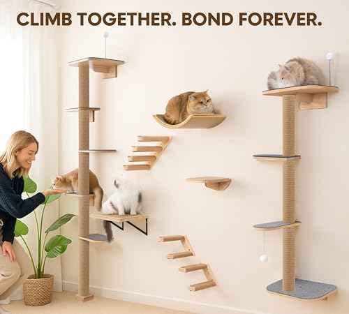 Floor to Ceiling Cat Tree for Kittens, 5-Tier Wall Mounted Cat Wall