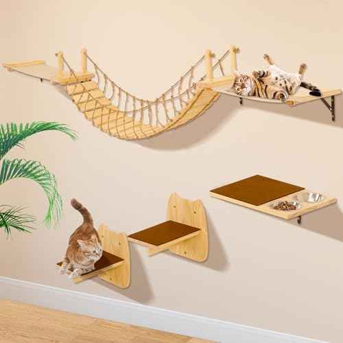 Calmbee Cat Wall Shelves, Cat Wall Furniture 70" Cat Bridge Wall Mount