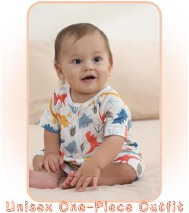 Unisex Summer Trendy 2-Pack Rompers Short Sleeve Zipped Bodysuit
