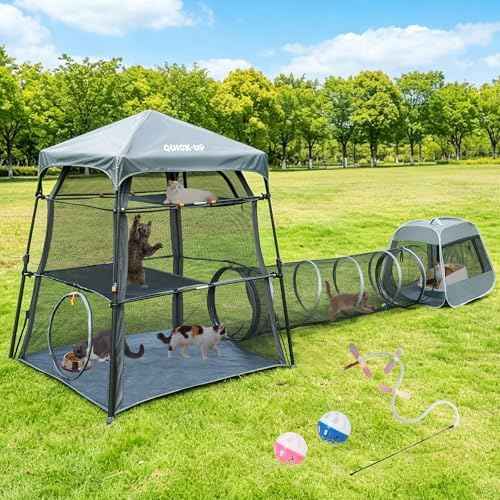 3 in 1 Portable Cat Enclosures with Tunnel & Cat House, Quick Setup