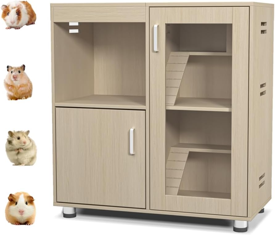 Wooden Small Animal Habitat with Acrylic Panels (Teak) - GlobalHabitat Supply