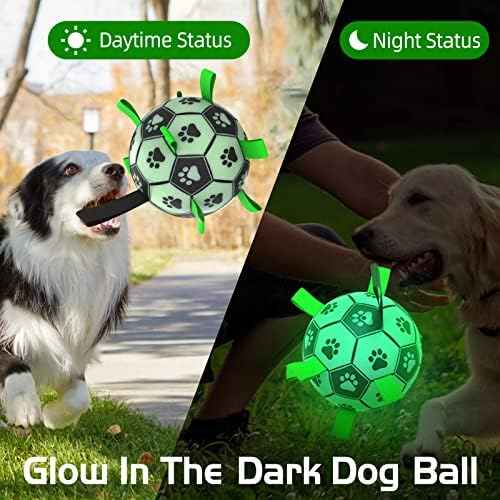 Glow in The Dark Dog Toys, 8'' Dog Soccer Ball with Straps Upgraded