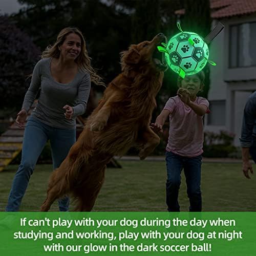 Glow in The Dark Dog Toys, 8'' Dog Soccer Ball with Straps Upgraded
