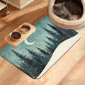 Pet Feeding Mat,Abstract Forest Absorbent Dog Cat Food Mat Moon Dog