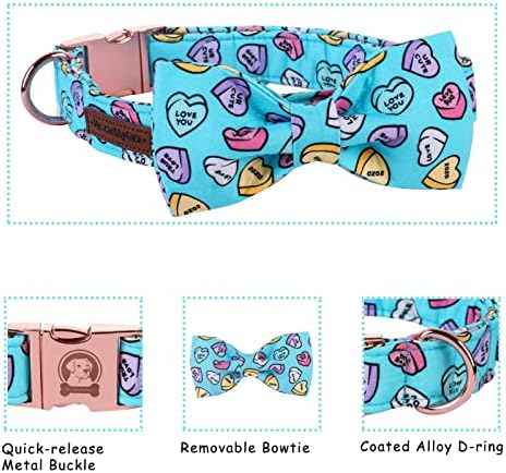 MR. CHUBBYFACE Valentine's Dog Collar with Bowtie, Cute Blue Heart Dog