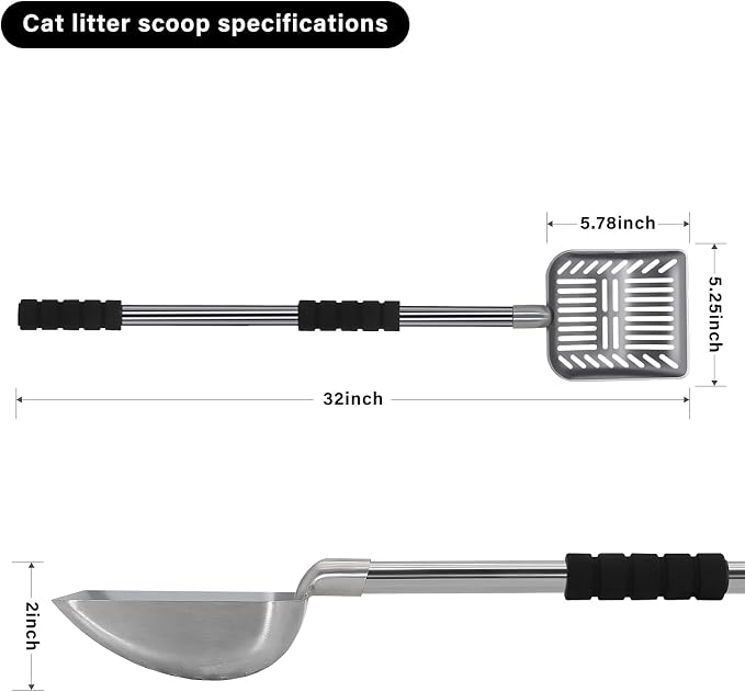 Cat Litter Scoop, Metal Long Handle Kitty Litter Coop Scooper, Heavy Duty Cats - Image 2