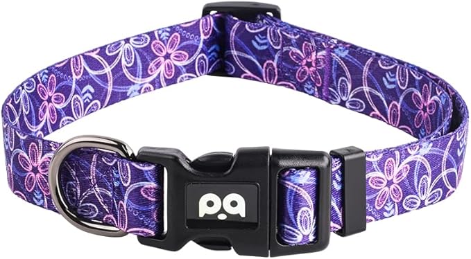 QQPETS Adjustable Soft Dog Collar: Print Flower Pink Multicolor Cute Patterns by QQPETS
