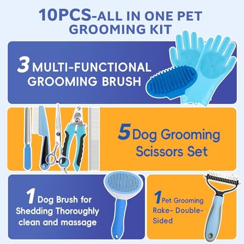 Bath Grooming Kit for Pets, 10pcs Dog Brush for Shedding with Dog Nail