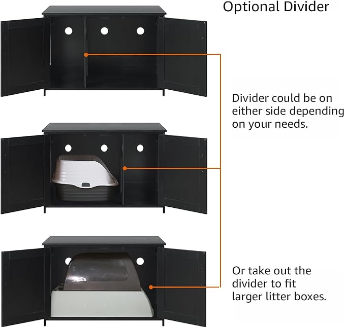 unipaws Black Top Opening Cat Litter Box Enclosure, Flip Top XL Extra Large Cat - Image 5