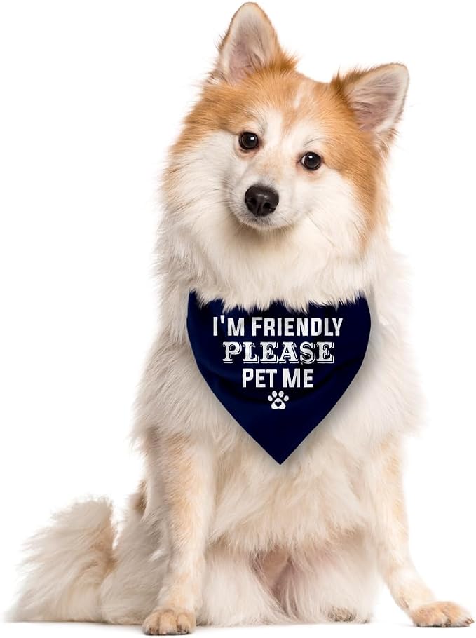I'm Friendly Please Pet Me Dog Bandana, Dark Blue Dog Bandana, Funny Cute Pet - Image 2