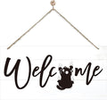 Welcome Sign for Front Door, Welcome Decor Wooden Hanging Sign for Cats Lover by corner+wind