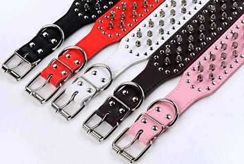 Serijoars Spiked Studded Dog Collar, PU Leather Dog Collar, Adjustable