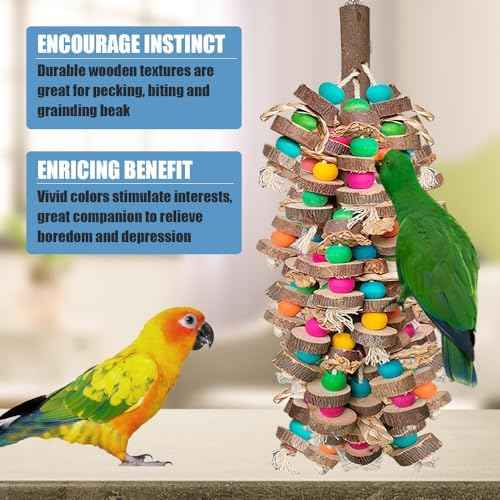 Parrot Toys for Large Birds, Multicolored Wooden Blocks Bird Chewing
