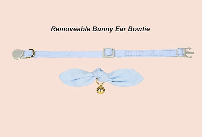 Bunny Ear Cat Collar with Bell and Bow Tie, Breakaway Cute Bowtie Kitten Collars - Image 2