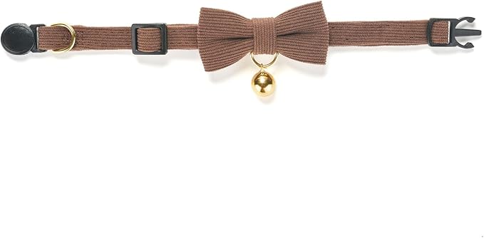 Soft Corduroy Cat Collar with Bell and Bowtie, Safety Breakaway Clasp, - Image 3