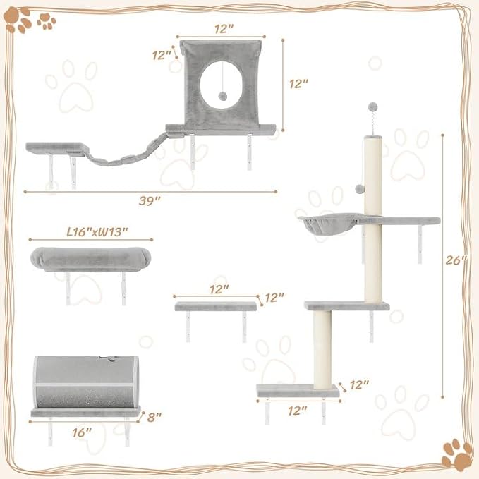 7-in-1 Cat Wall Shelves, Wall Mounted Cat Climber Set, Cat Furniture - Image 4