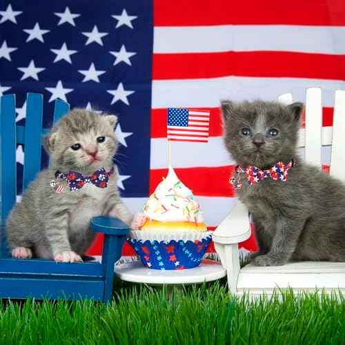 ADOGGYGO American Flag Cat Collar Breakaway with Bow Tie Bell - 2 Pack