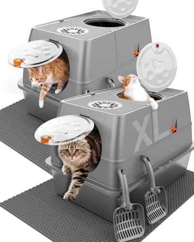 2PACK Stainless Steel Litter Box with Lid, XL Extra Large Litter Box