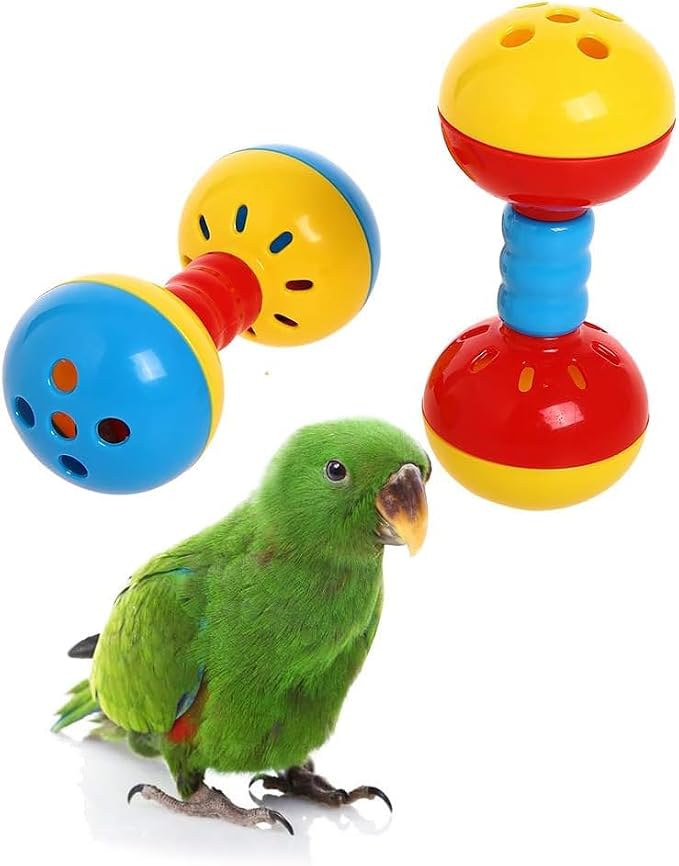 QBLEEV Parakeets Conures Toys, Bird Rattles Bells Foot Toys, Enrichment Barbell by QBLEEV