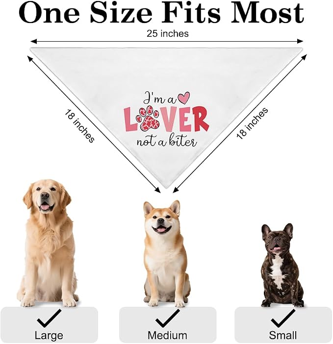 I'm a Lover Not A Biter Funny Dog Bandana, Cute Valentine's Day Dog Bandana - Image 2