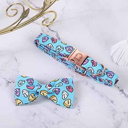 MR. CHUBBYFACE Valentine's Dog Collar with Bowtie, Cute Blue Heart Dog