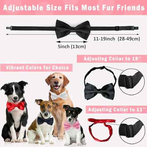 Black Bow Tie for Dogs, KOOLMOX Adjustable Dog Bow Tie Collar for