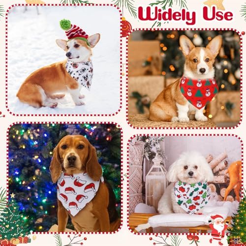 Aliceset 180 Pcs Christmas Dog Bandanas Bulk Christmas Bandanas for