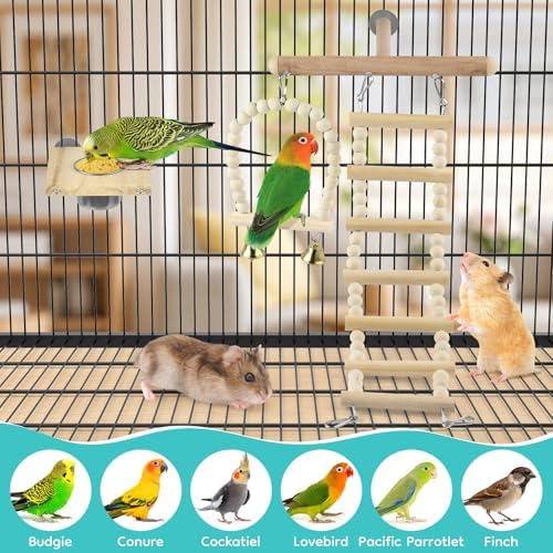 DBNESS 5in1 Bird Toys, Birdie Perches Platform Swing with Stainless