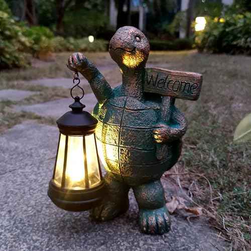 Turtle Garden Statue Outdoor Décor with Solar Lights Lantern,Turtle