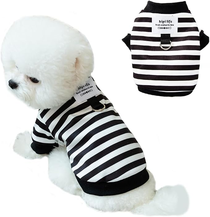 Autumn Dog Sweater with Leash Ring Warm Striped Puppy Shirt by Anelekor
