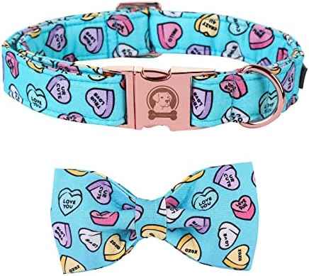 MR. CHUBBYFACE Valentine's Dog Collar with Bowtie, Cute Blue Heart Dog