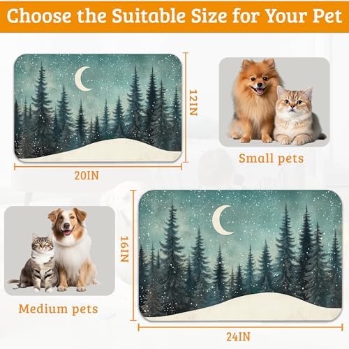 Pet Feeding Mat,Abstract Forest Absorbent Dog Cat Food Mat Moon Dog