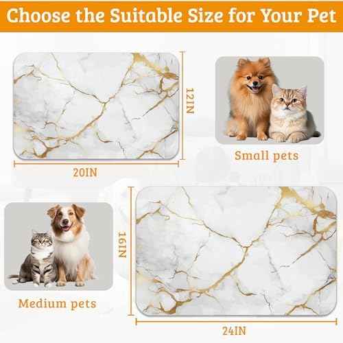 Abstract Marble Dog Food Mat,White Gold Absorbent Pet Feeding Mat for