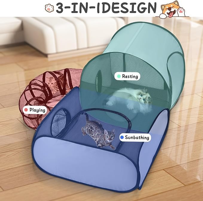 Dog Playpen with Surround Tunnel, Outdoor/Indoor Cat Playpen with Breathable - Image 3