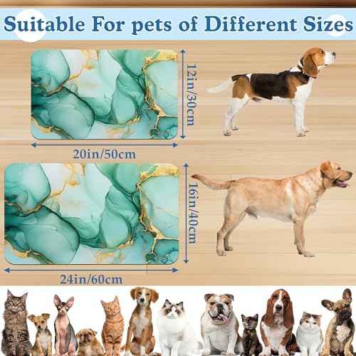 Green Marble Pet Feeding Mat for Floors–Absorbent Quick Dry Dog Cat