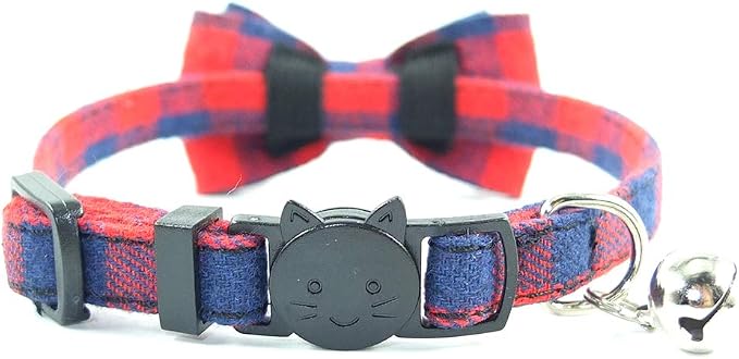 Cat Collar Breakaway with Bell and Bow Tie, Plaid Design Adjustable Safety - Image 5