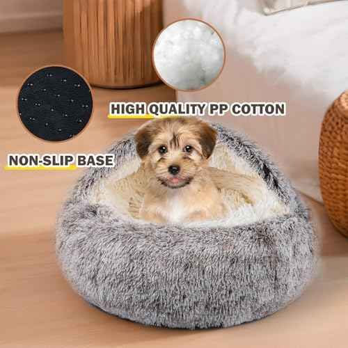 Cat Bed for Indoor Cats, Calming Cozy Cave with Self-Warming Plush