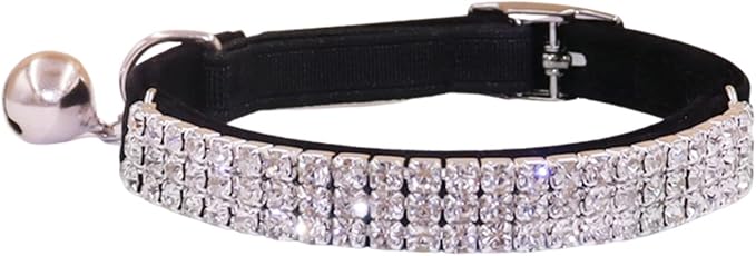 THAIN Rhinestones Cat Dog Collar Soft Velvet Safe Adjustable Collar Bling by THAIN