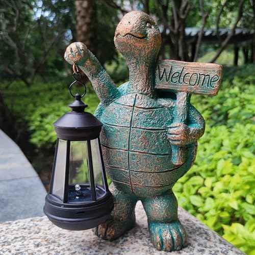 Turtle Garden Statue Outdoor Décor with Solar Lights Lantern,Turtle