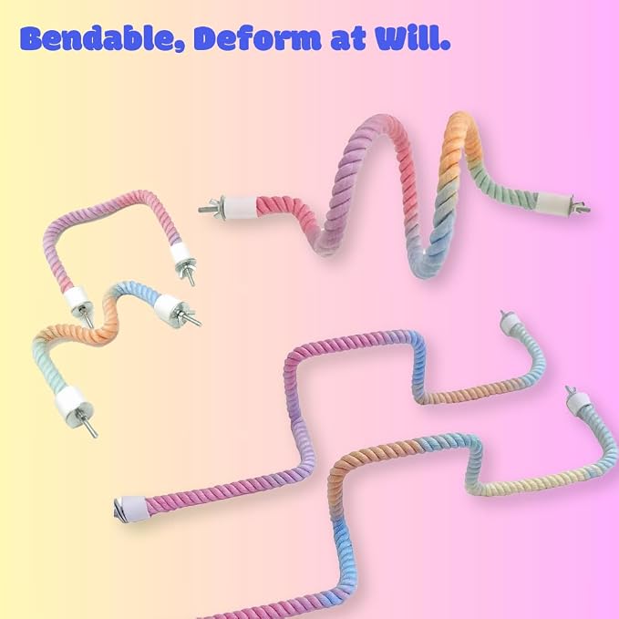 3pcs Nopikku Gradient Bendable Bird Rope Perches Climbing Rope Toys Fun Bird - Image 2
