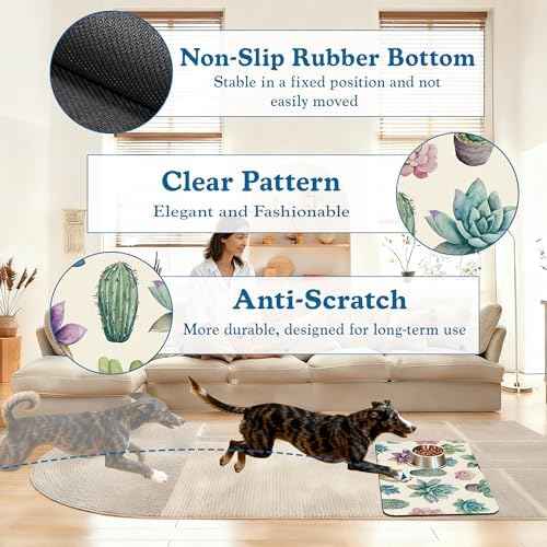 Cactus Flower Pet Feeding Mat for Floors–Absorbent Quick Dry Dog Cat