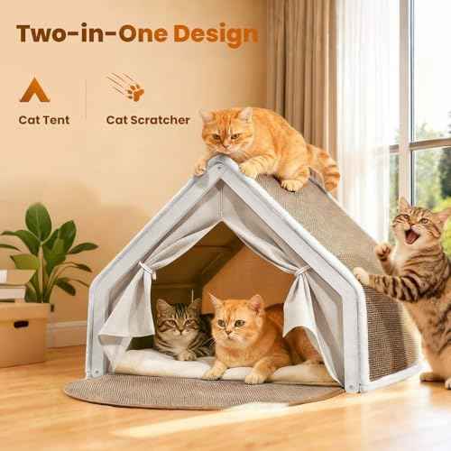 Cat Houses for Indoor Cats - 4 Seasons Cat Bed Cave with Natural Sisal