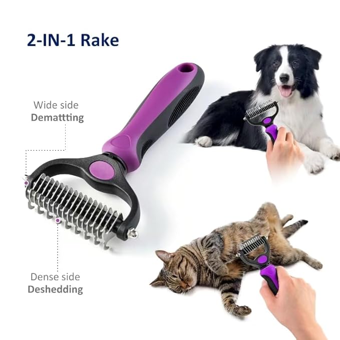 WePet Grooming Rake for Dogs & Cats, Double-Sided Deshedding Brush, Extra-Wide - Image 3