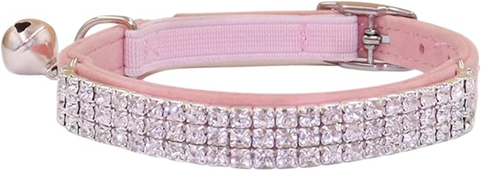 THAIN Rhinestones Cat Dog Collar Soft Velvet Safe Adjustable Collar Bling by THAIN