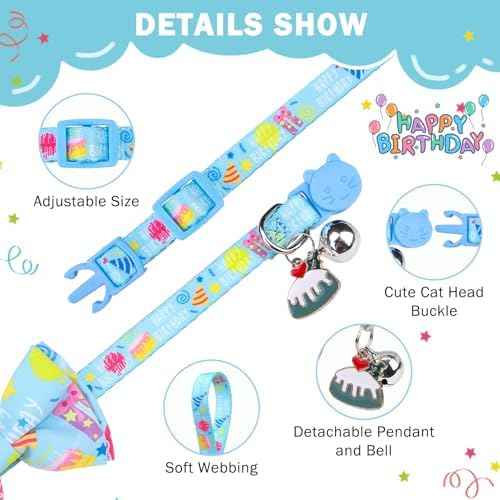 SCENEREAL Cat Bandana Collars for Birthday - 2 Pack Breakaway Kitten