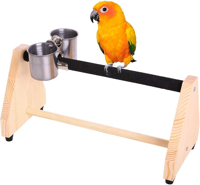 QBLEEV Parrot Play Wood Stand Bird Grinding Perch Table Platform Birdcage by QBLEEV