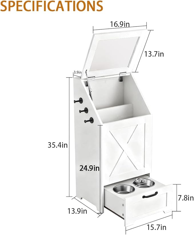 Dog Feeding Station with Storage Cabinet and 2 Elevated Dog Bowls, Hidden Pet - Image 9