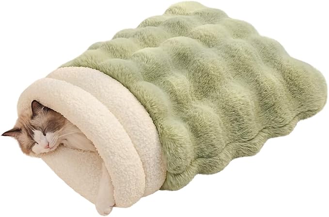 Self-Warming Cat Sleeping Bag, Enclosed Hooded Snuggle Sack by COZYHOMECHICSTYLE